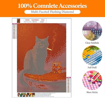 Black Cat Diamond Art Kits for Adults, Round Diamond Painting 12x16 Inch - color: DD110