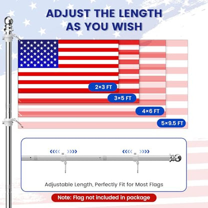 ZHULI 6 FT Flag Pole Kit 2 Pack, Flag Pole for Outside House with 180° Multi-Position Bracket, Rustproof Stainless Steel Flagpole with Tangle Free Spinning Flag Rings, for Outdoor Porch Residential - size: 6 FT - Sliver 2 Pack