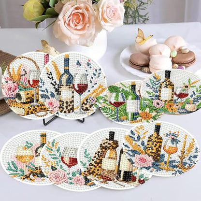 8 Pcs Wine Glass Diamond Art Coasters Kit 4X4 Inch - color: Wine Glass