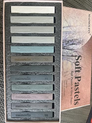 MAIMOUFIN Sanded Pastel Paper Trial Pack of 5 Sheets&12-Pack Grey Tone Square Soft Pastels