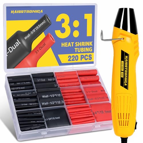 haisstronica 220PCS Heat Shrink Tubing Kit with 350W Mini Heat Gun - size: 220 PCS