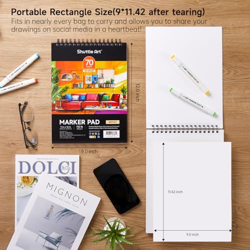 Shuttle Art Marker Pad, 70 Sheets, Spiral-Bound, 12”x9”, 110LB/180GSM Paper - size: 12x9 inch