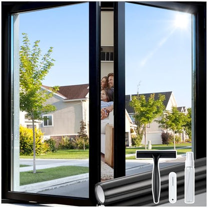rabbitgoo Window Tint, One Way Privacy Film, Black Silver, 23.6" x 78.7" - color: Black Silver, size: 23.6" X 78.7"