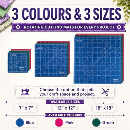 The Quilted Bear 18" x 18" Rotating Self-Healing Cutting Mat, Blue - color: Blue, size: 18"L x 18"W