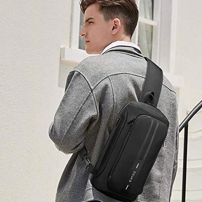 OZUKO Sling Backpack for Men - Anti-Theft Crossbody Bag, Waterproof with USB Charging Port - color: Black3