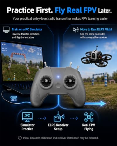 C8 ELRS V3 2.4GHz 8CH RC Radio Transmitter and Nano Receiver CR8 for FPV Drones/Tiny Whoop/Fixed Wing,FPV Drone Simulator Controller for Beginner,Mode 2 (C8 ELRS Controller & 2pcs Receiver)