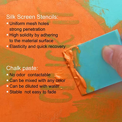 Chalk Stencils Paste Self-Adhesive Screen Ink, Reusable Screen Paste Transfer Tool, 2 Cans of Chalk Ink and 2 Screen Printing Squeegees. - color: 2 colors Jars Chalk Paste With 2 Pcs Tool
