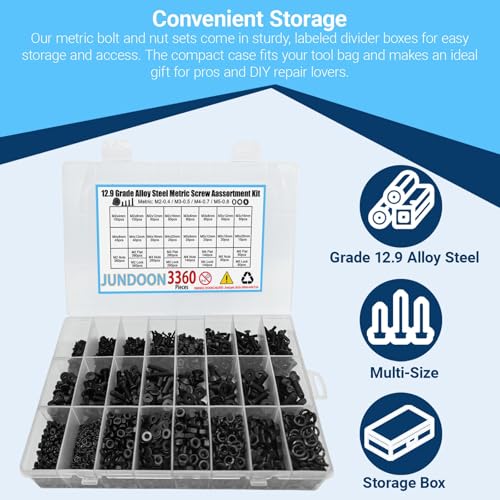 M2 M3 M4 M5 Fasteners 12.9 Alloy Steel Countersunk Hex Socket Screw Kit - color: 3360 M2/M3/M4/M4 Button Flat