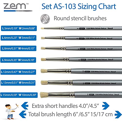 ZEM Brush Mfg Deluxe Stencil Artist Paint Brush Set 7 pcs Sizes 2 4 6 8 10 12 14