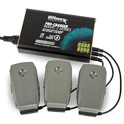 Ultimaxx Intelligent Rapid Pro Charger for DJI Mavic Drones 2 Hub -3 Batteries + 2 USB Ports