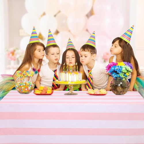 Kesfey Pink Striped Tablecloth Picnic Vertical Stripe Table Cover 3 Packs - color: Pink Vertical Striped