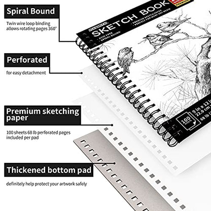 FIXSMITH 9"X12" Sketch Book, 100 Sheets, 68 lb/100gsm, 4 Pack Black - color: Black, size: 9"x12"-4 Pack