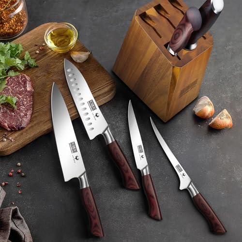 HOSHANHO 7PCS Kitchen Knife Set with Block, Sharp Chef Knives & Sharpener - size: 7 Pieces Knife Set