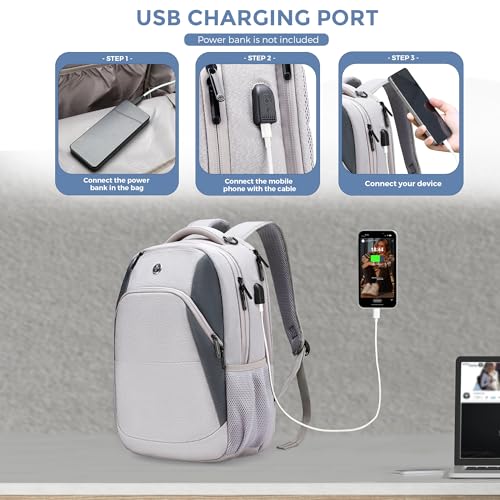 Swissdigital Design Large Business Laptop Backpack with Smart USB Charging Port Travel Backpack Fits 15.6 inches laptops - color: Mauve Grey