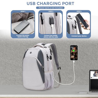 Swissdigital Design Large Business Laptop Backpack with Smart USB Charging Port Travel Backpack Fits 15.6 inches laptops - color: Mauve Grey