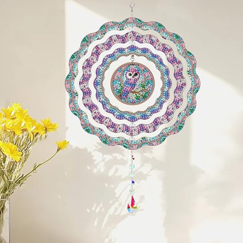 MaiYiYi DIY Owl Diamond Art Painting Wind Chimes Kit, 7.87X7.87 inches - color: Purple