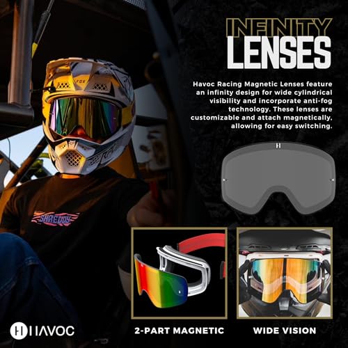 Havoc Racing Infinity Lenses - Interchangeable Magnetic Replacement Lenses - Anti-Fog, Anti-UV, Anti-Scratch Wide Goggle Lens - color: Smoke Dual Pane