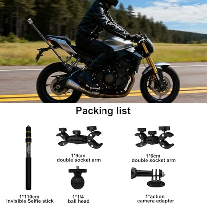 Motorcycle Camera Mount Kit With 43” Selfie Stick Compatible for Insta 360 - color: Golden