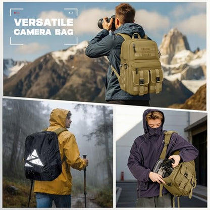 RAINSMORE Camera Backpack, DSLR/SLR/Mirrorless Camera Bag for Photographers - color: Khaki