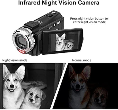 ORDRO V12 1080P Camcorder Night Vision with 16G Card 2 Batteries