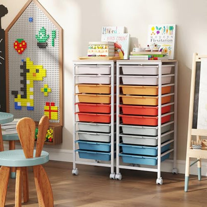 RELAX4LIFE 10-Drawer Rolling Storage Cart w/Lockable Wheels(Macaron) - color: Macaron, size: 33.5”H