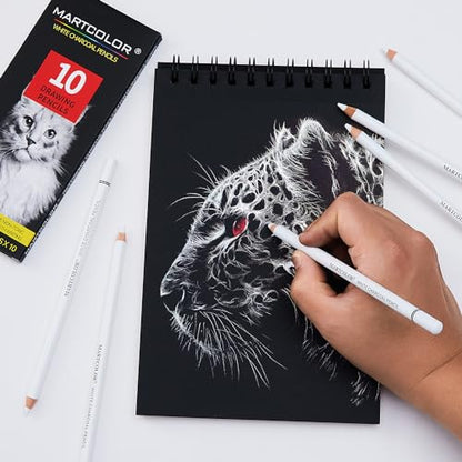 MARTCOLOR White Charcoal Pencils Set, 10 Pieces Sketch Highlight Pencils - color: White-10 Pack