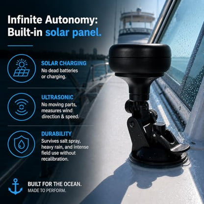 Calypso Instruments Solar Ultrasonic Anemometer — Self-Charging Bluetooth Wind Meter for Sailing, Hunting & Outdoors | Pocket Size | Free App | iOS, Android & Garmin