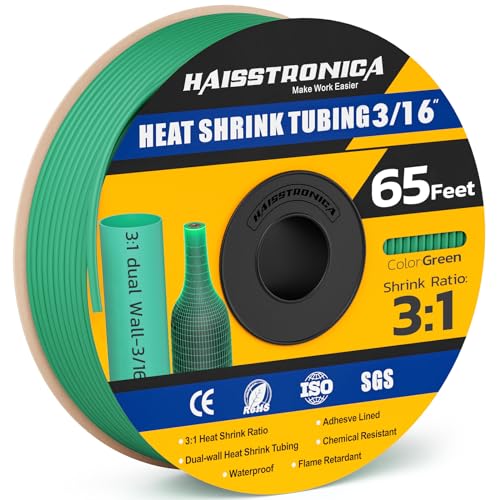 haisstronica 65Ft 3:1 Heat Shrink Tubing Roll 3/16" Green - color: Green, size: 3/16inch