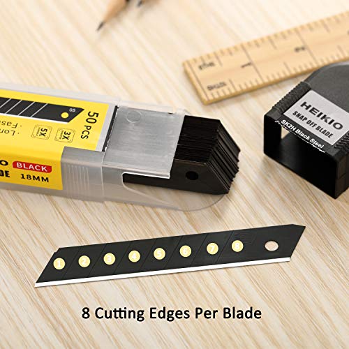 18mm Snap-off Blades, 50-Pack, Quality Black Carbon Steel Made, Sharp and Durable, Heavy-duty Replacement Blade for 18mm Box Cutter and Utility Knife