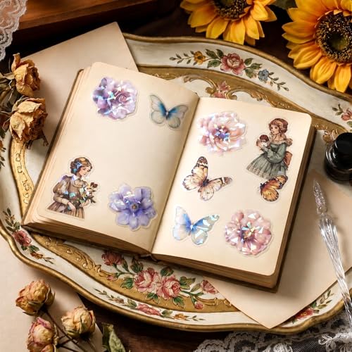 120Pcs Glitter Shiny Flower Stickers for Bullet Journaling Decoupage - color: Empty Flower Yang Flame