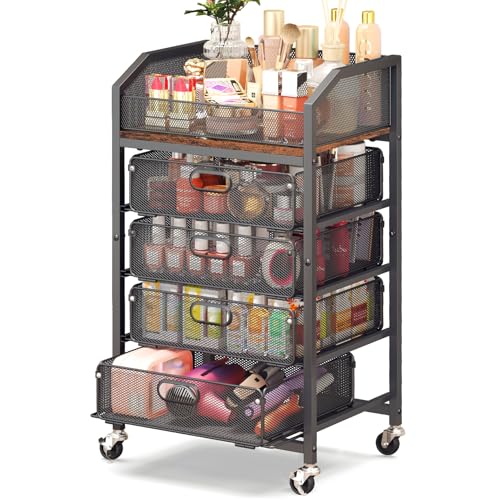 Goovilla Rolling Makeup Organizer Cart with Drawers, 5 Tier Metal, Black - color: Black