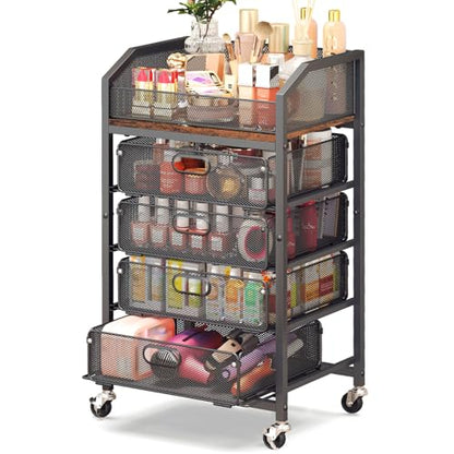 Goovilla Rolling Makeup Organizer Cart with Drawers, 5 Tier Metal, Black - color: Black