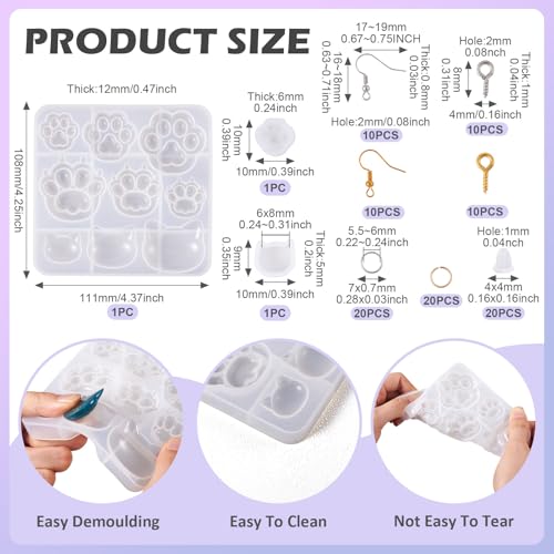 Elecrelive Paw Print Cat Head Silicone Molds Cat Claw Earrings Making Kit - color: Clear-Cat Paw Cat Head