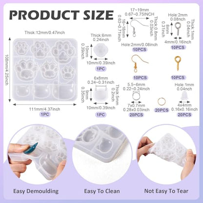 Elecrelive Paw Print Cat Head Silicone Molds Cat Claw Earrings Making Kit - color: Clear-Cat Paw Cat Head
