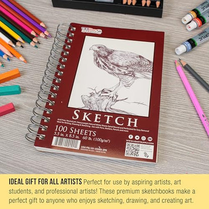 U.S. Art Supply 5.5"x8.5" Sketch Book Pad, Spiral Bound 100 Sheets, 2-Pack - size: 5.5-x-8.5-inch