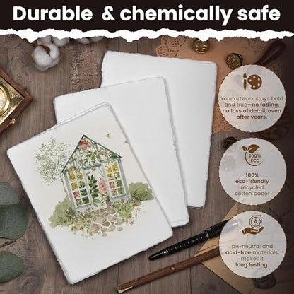 LEATHER VILLAGE Offwhite Deckled Edge Handmade Watercolor Paper 4x6 - color: White, size: 6"X4"