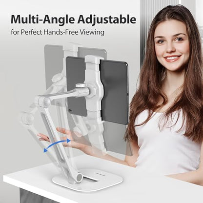 AboveTEK Multi-Angle Adjustable Tablet Stand, 360 Swivel iPad Stand Aluminum Desk Mount Fits 4'-11" Tablets White - color: White