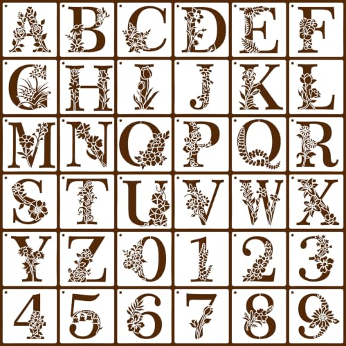 36 Floral Letter Stencils for Monograms, Wedding Signs, Names, Date Cards - color: Letters