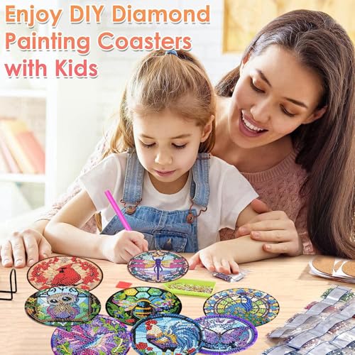 ijbnhd 8 Pack Diamond Art Coasters Kits Animals Diamond Painting Coasters - color: Animals-2