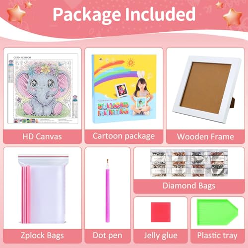 Gemozaic Elephant Diamond Art Kits for Kids Ages 4-8-12 with Frame, 7 x 7 - color: CC994