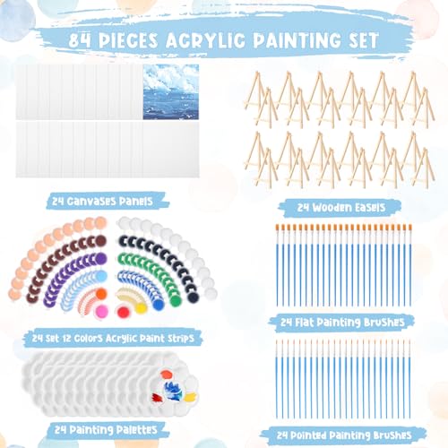 Qilery 24 Set 6 x 6 Inch Canvas Boards and Easel for Painting - size: 6" X 6"