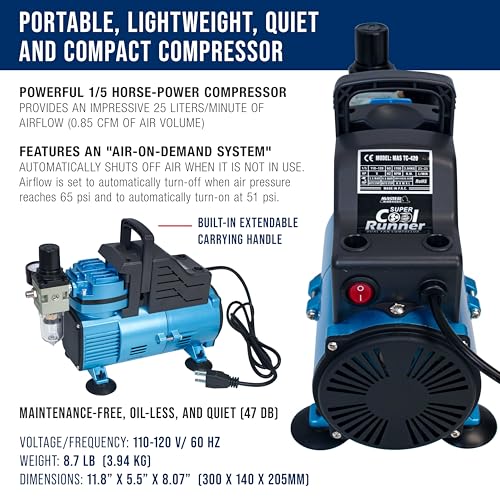 Master Airbrush 1/5 HP Cool Runner Dual Fan Air Compressor Kit Model TC-420 - style: Super Cool Runner