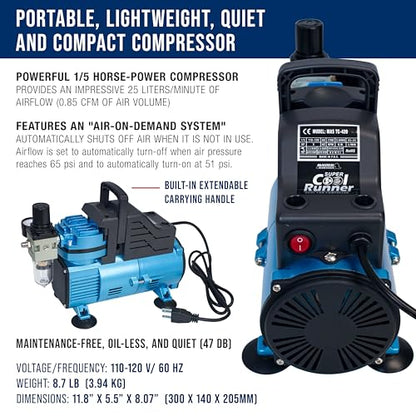Master Airbrush 1/5 HP Cool Runner Dual Fan Air Compressor Kit Model TC-420 - style: Super Cool Runner