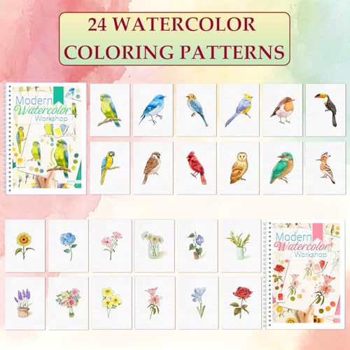apolyone 2-Pack Beginner Watercolor Workbooks - style: Birds & Flower