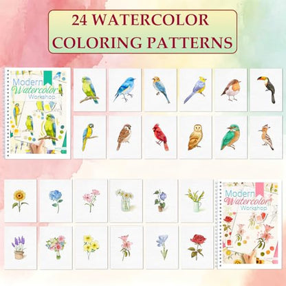 apolyone 2-Pack Beginner Watercolor Workbooks - style: Birds & Flower