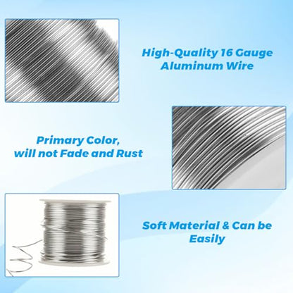 JMIATRY 196FT 16 Gauge Aluminum Wire for Crafts, Silver Armature Wire Roll