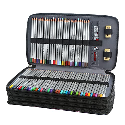 300 Slots Pencil Case 4-Layer Zipped Holder w/Handle - color: Purple Rose, size: 300
