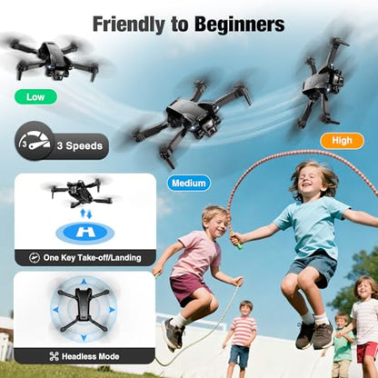 Drone with Camera 1080P HD, Mini Drone for Beginners Kids Adults, Foldable RC Quadcopter with Stable Hover, Trajectory Flight, One Key Take Off/Land, 2 Batteries, Toys for Boys and Girls (Black)