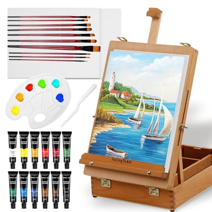 Falling in Art 27 Pcs Beechwood Tabletop Easel Box Set - style: Tabletop Easel Set