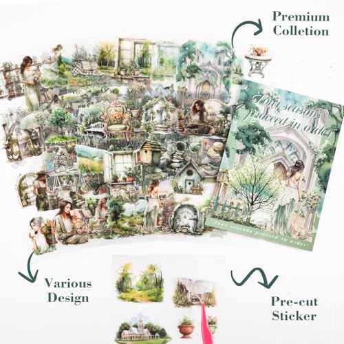 Spring Theme Journal Stickers - 20 Sheets Precut PET Tape Stickers for Junk Journal, Planner, Scrapbooking & Art Collage - color: Green
